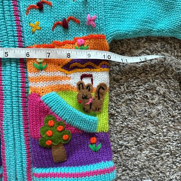 Made in Peru Colorful Knit Full Zip Hoodie Sweater Size 2T Casual Eclectic Cozy - Picture 5 of 8